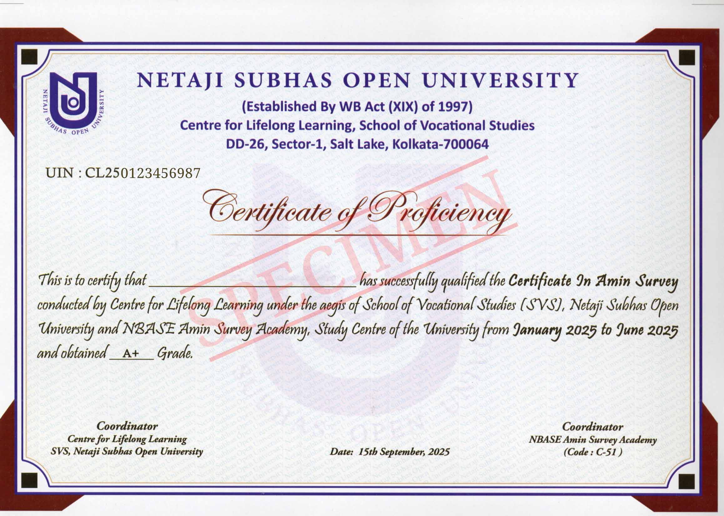 NSOU Amin Survey Certificate